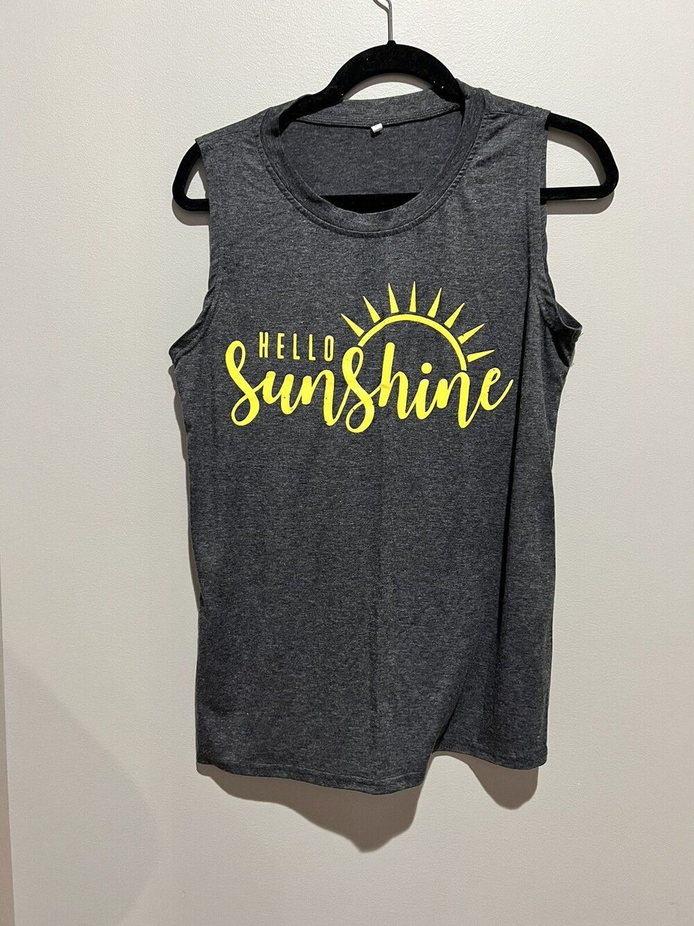 Womens "Hello Sunshine" Grey Tank Size Large